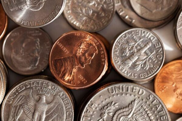 Close-up of a copper 1979 black nickel coin.