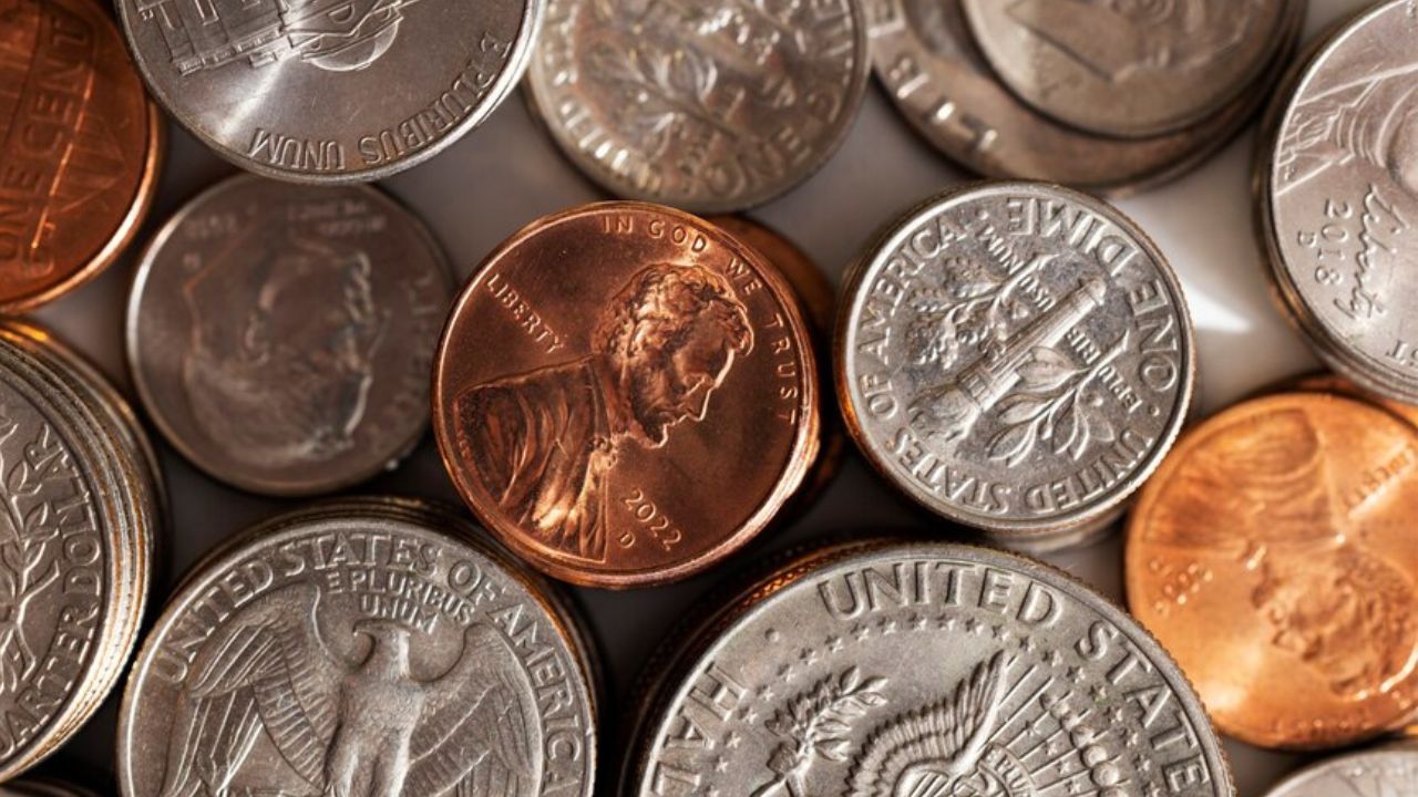 Close-up of a copper 1979 black nickel coin.